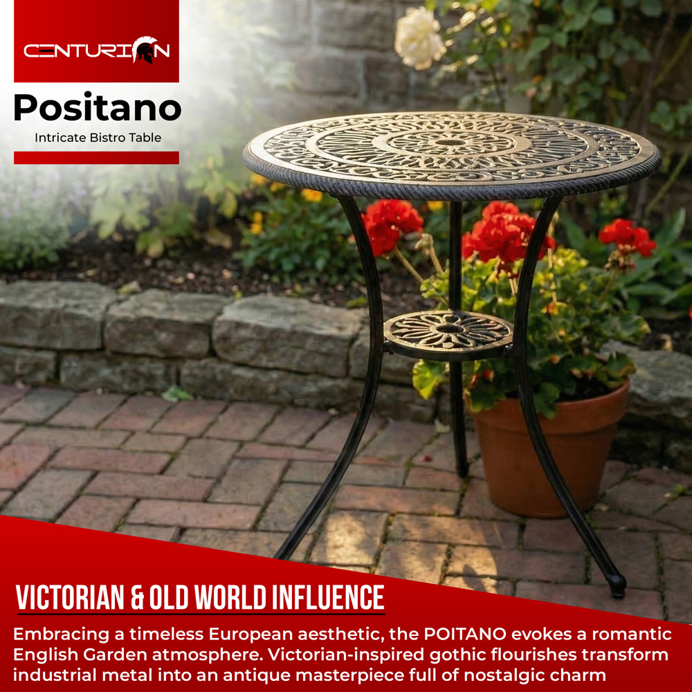 Centurion Positano 2 Seater Black Round Garden Bistro Table with Parasol Hole Image 4
