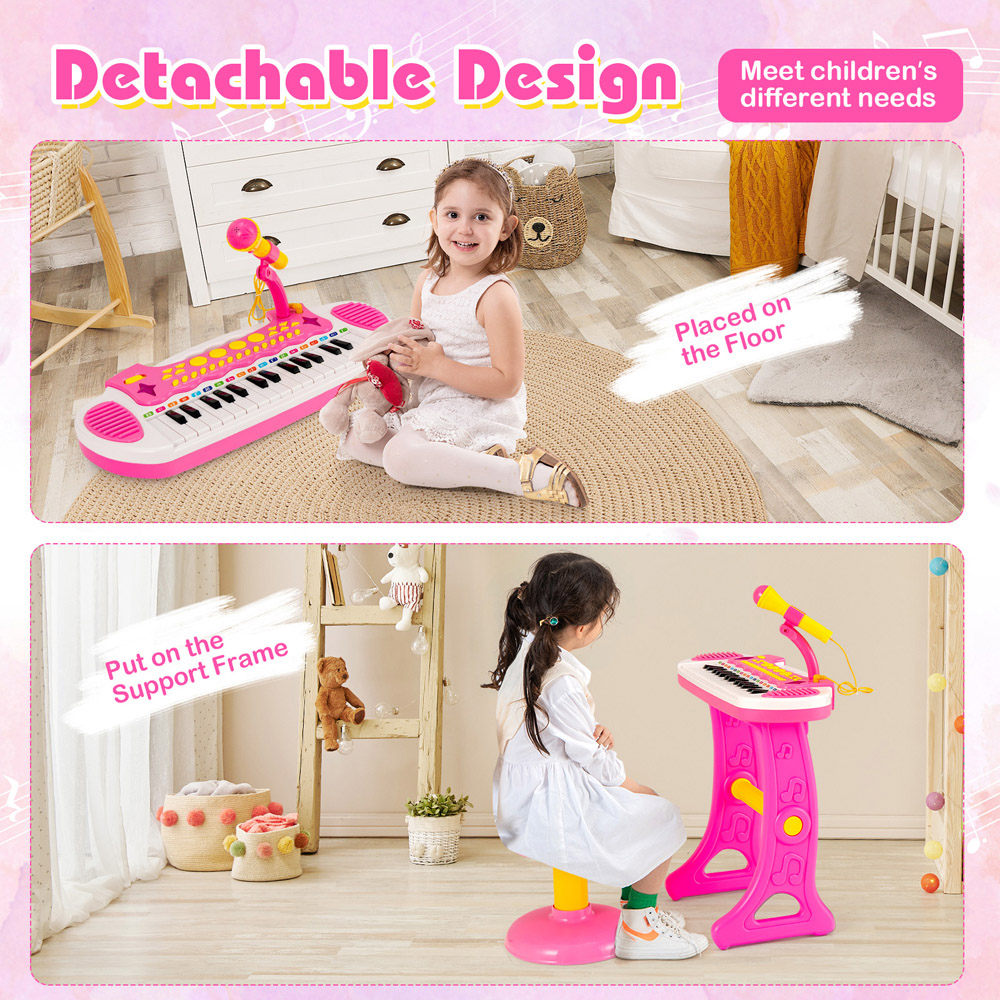 Costway Pink 31 Key Kids Electronic Keyboard with Stool and Flashing Light Image 7