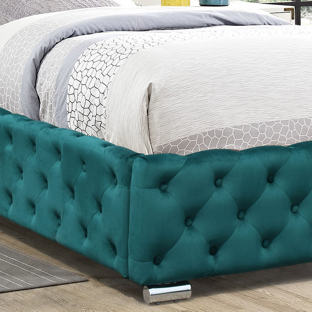 Comfy Living Single Green Tufted Fabric Bed Frame Image 3