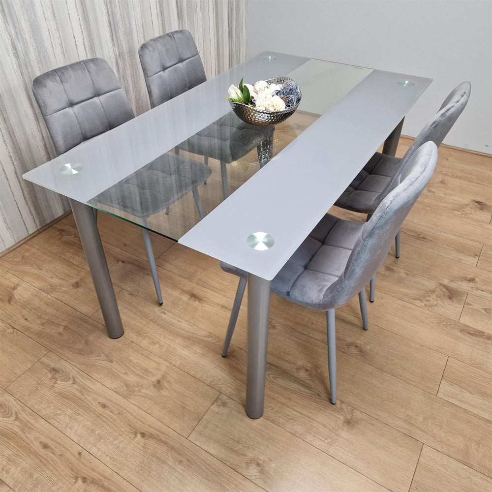 Kosy Koala 4 Seater Grey and Clear Glass Dining Set Image 6
