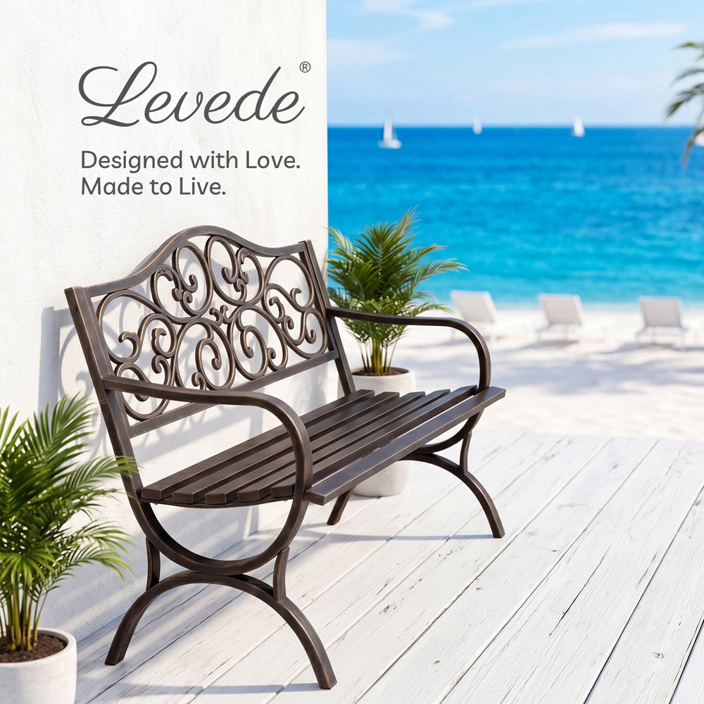 Levede 2-3 Seater Bronze Floral Metal Garden Bench Image 8