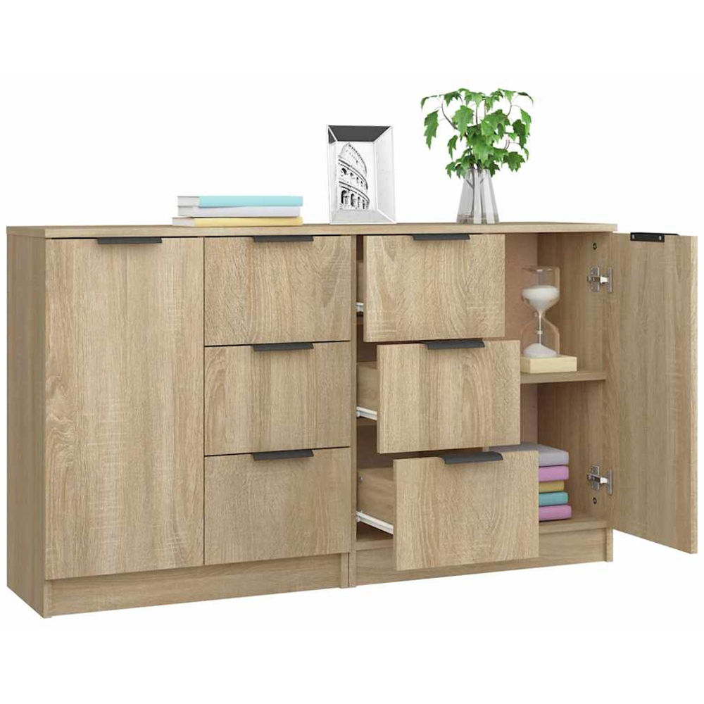 vidaXL Single Door 3 Drawer Sonoma Oak Sideboard Set of 2 Image 4