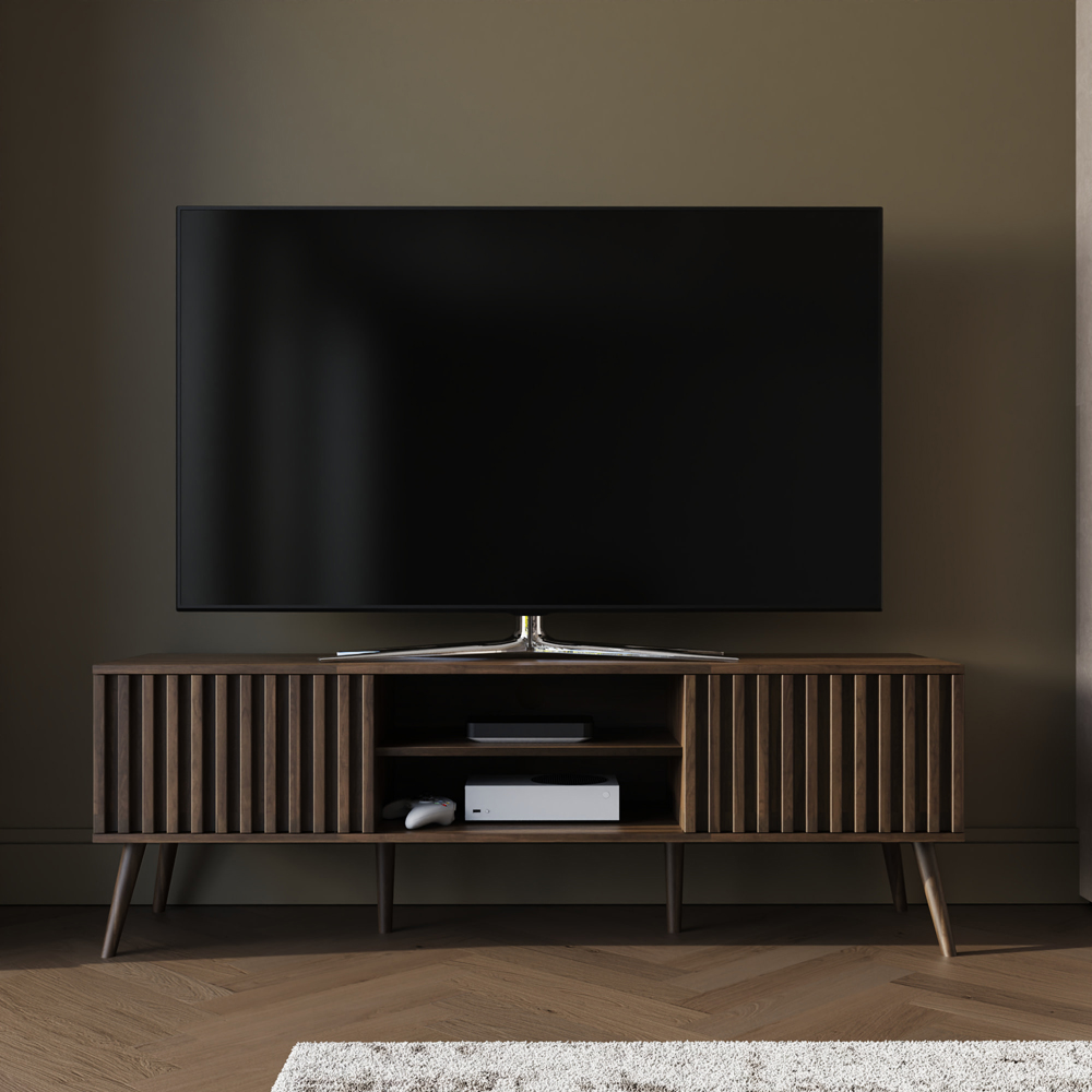 GFW Rowan 2 Door 2 Shelf Walnut Slatted TV Unit Image 7