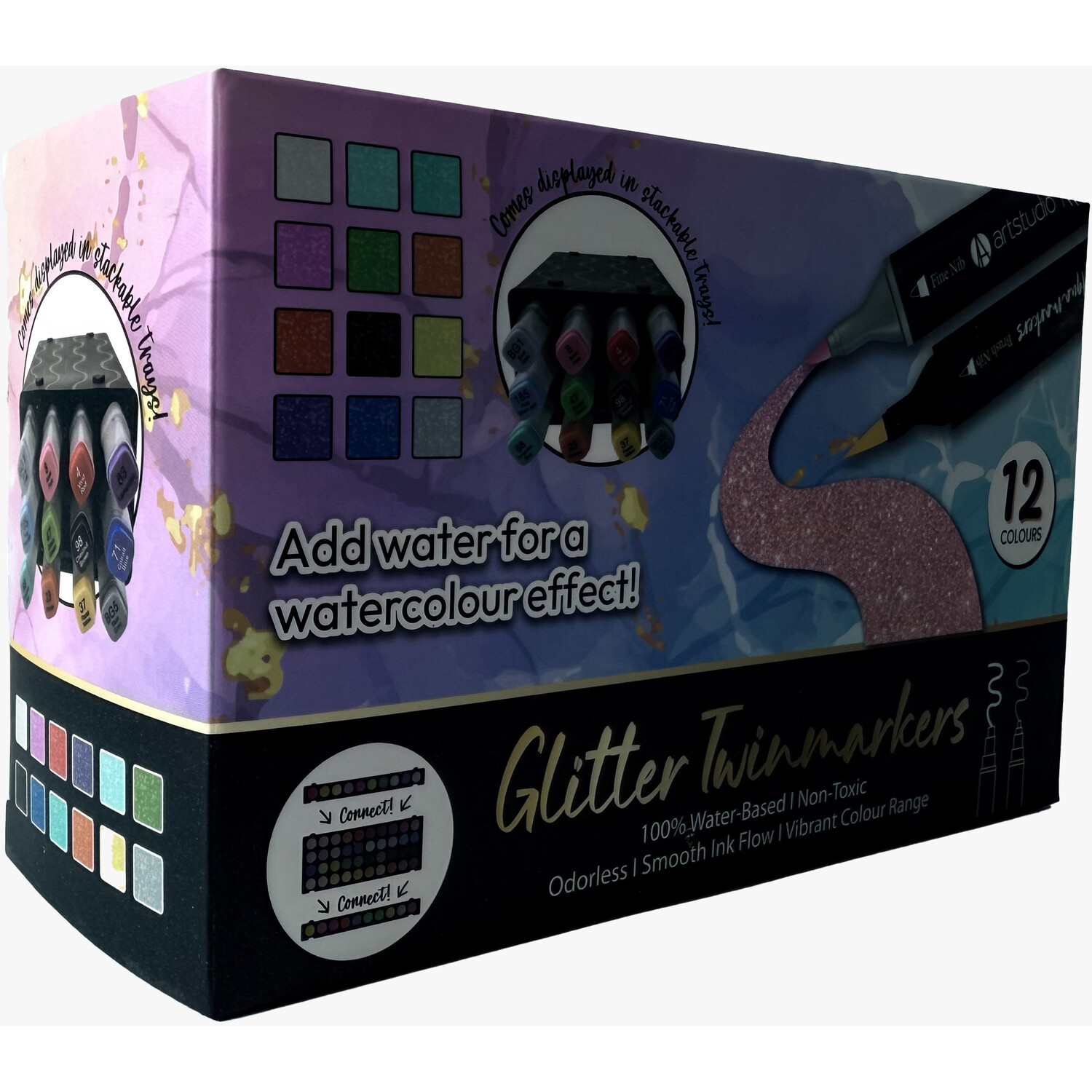 Pack of 12 Dual Tipped Glitter Twin Markers Image 2