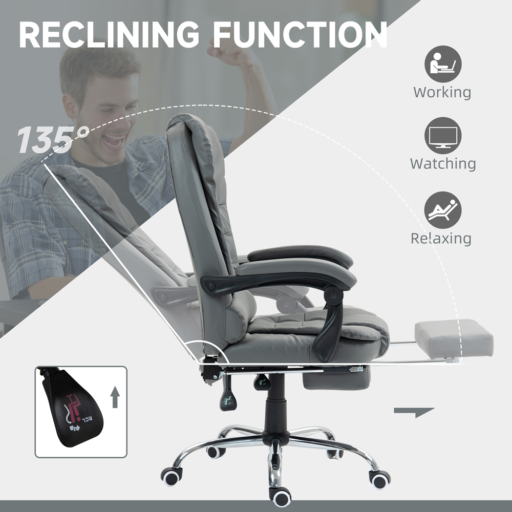 Portland Grey PU Leather Executive Office Chair with Footrest Image 6