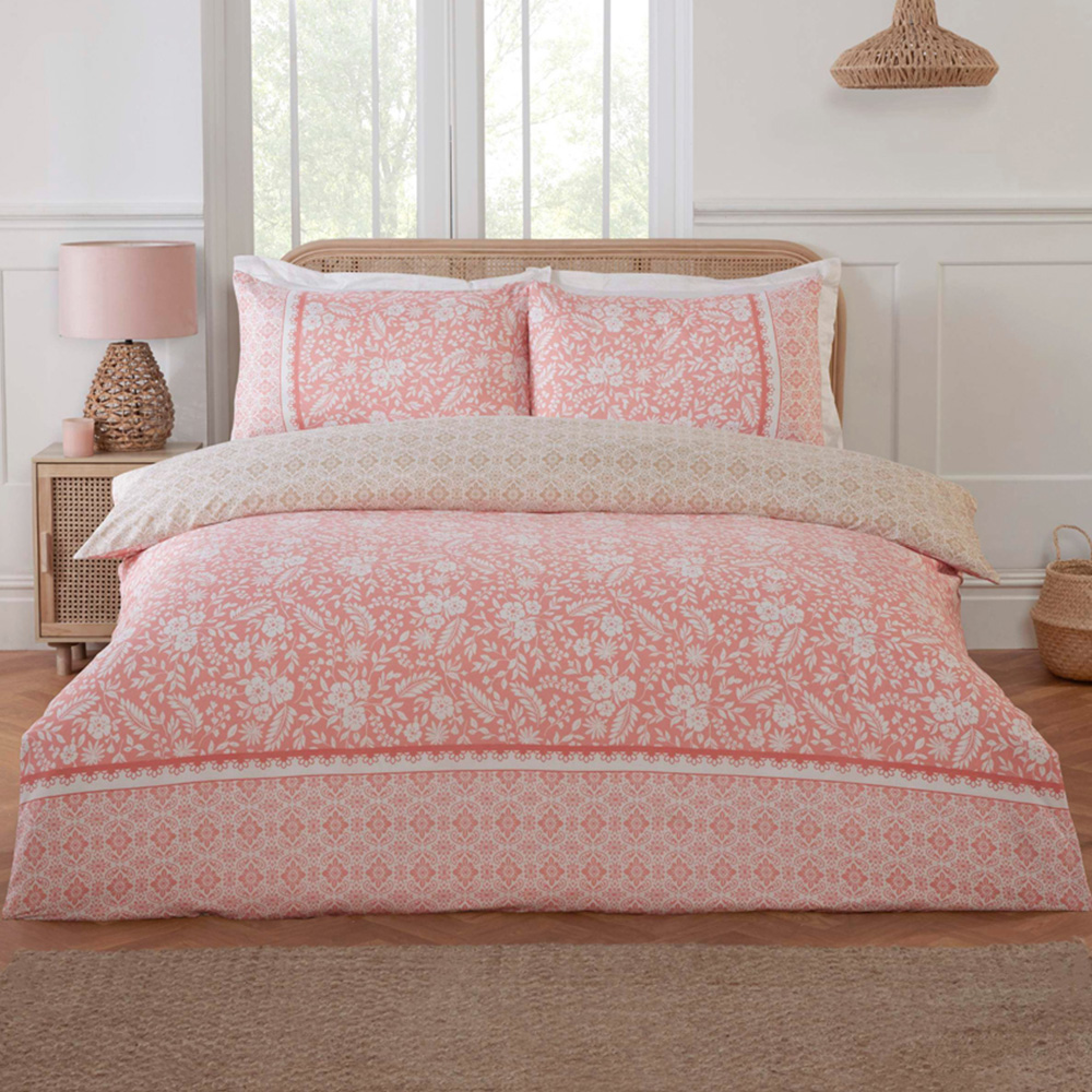 Rapport Home Eleanor Single Pink Eleanor Floral Polyester Reversible Duvet Cover Set Image 1