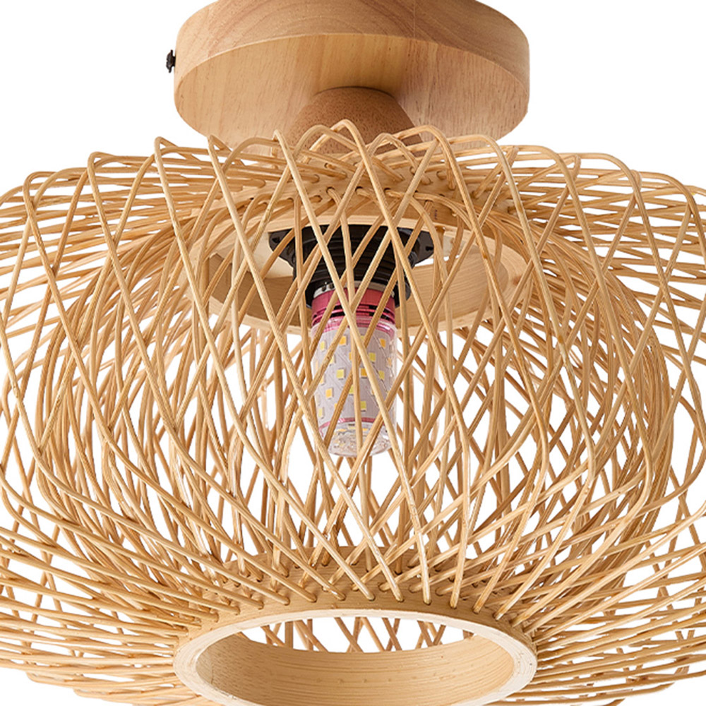 Living and Home Natural Wood and Bamboo Hardwired Lantern E27 Ceiling Light Image 6