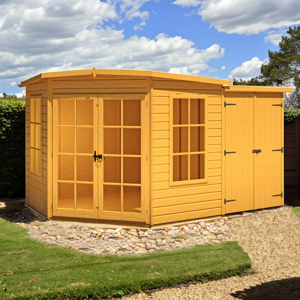 Shire Hampton 7 x 11ft Double Door Corner Summerhouse with Side Shed Image 2