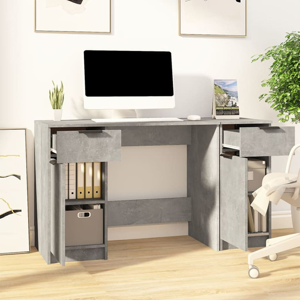 vidaXL 2 Door 2 Drawer Computer Desk Concrete Grey Image 6