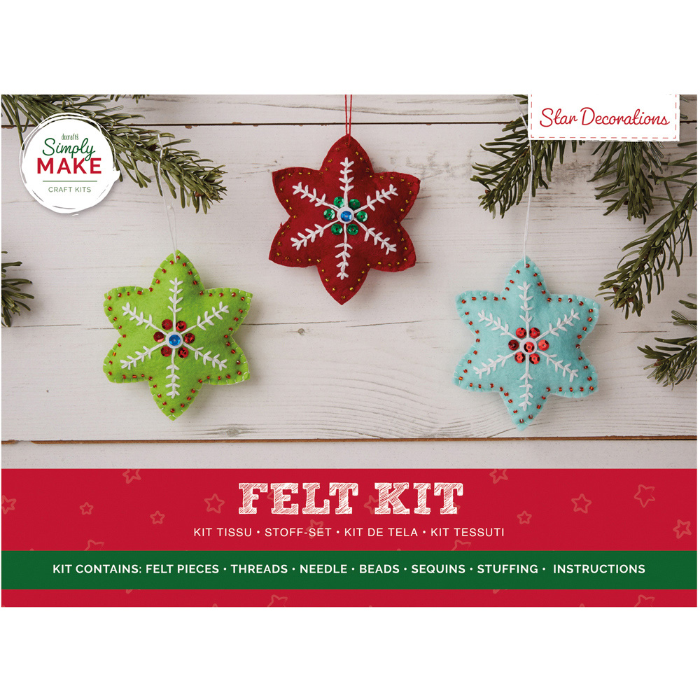 Simply Make Star Felt Ornament Craft Kit 3 Pack Image 1