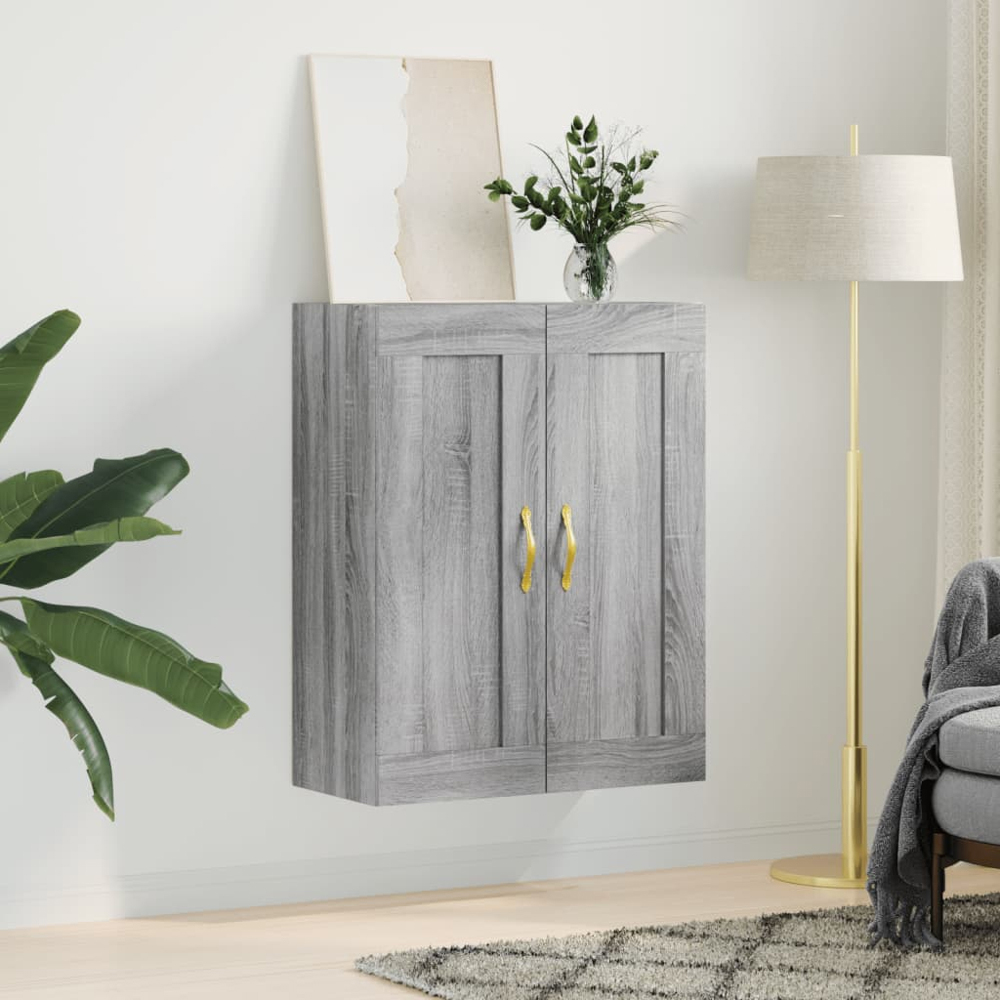 vidaXL 2 Door Grey Sonoma Wall Mounted Slim Storage Cabinet Image 9