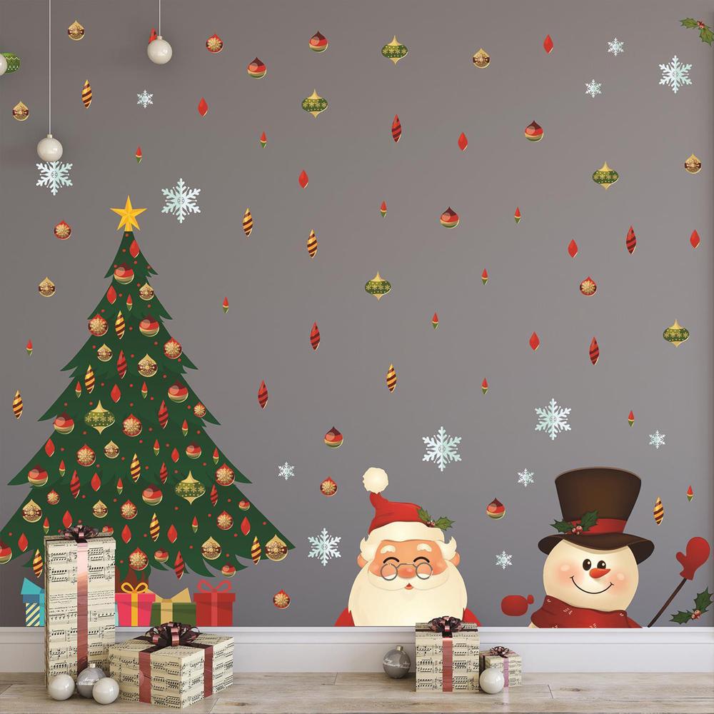 Walplus Santa And Snowman Under The Tree Self Adhesive Christmas Wall Stickers 114 Piece Image 1