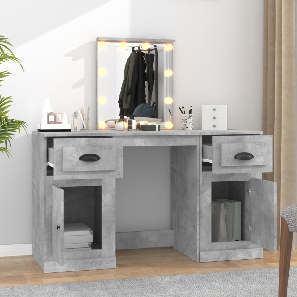 vidaXL 2 Door 2 Drawer Concrete Grey Dressing Table with LED Mirror Image 8