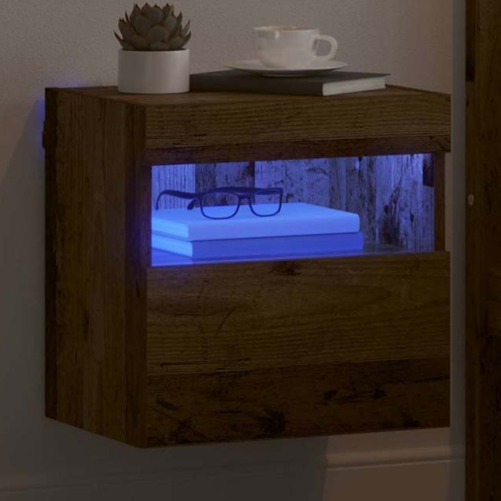 vidaXL Single Door Single Shelf Old Wood Wall Mounted TV Cabinet with LED Light Image 1