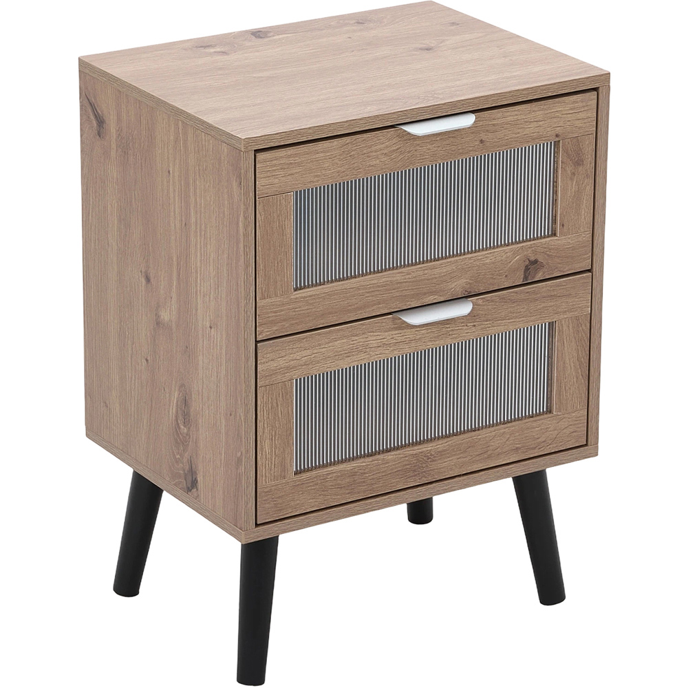 Living and Home 2 Drawer Light Wood Grain Acrylic Bedside Table Image 2