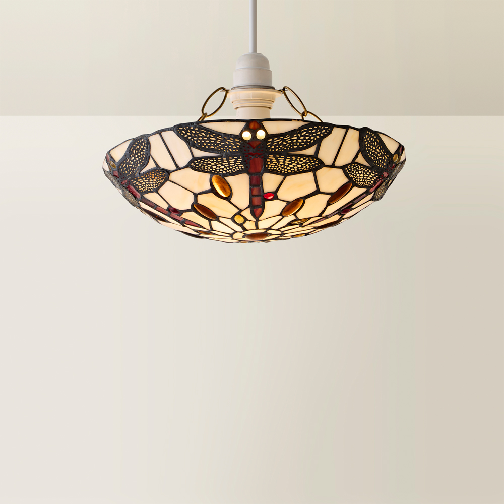 ValueLights Tiffany Style Antique Red and White Glass Dragonfly Pendant Shade Image 5