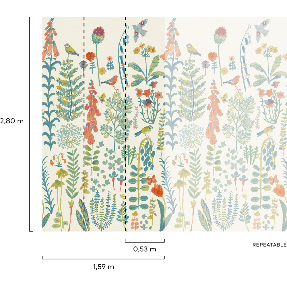 Grandeco Spring Meadow Flower Painted Sprig Neutral 3 Panel Wall Mural Image 5