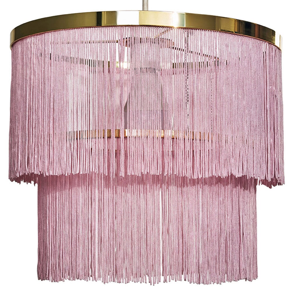 ValueLights Charleston Polished Brass Pink Tassle 2 Tier Pendant Shade Image 1