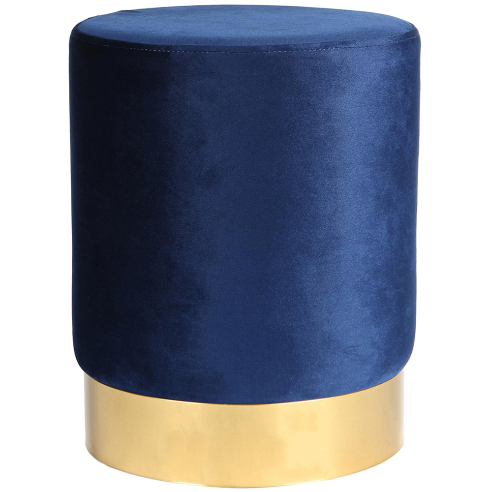 Harbour Housewares Blue Velvet Round Pouffe Image 2