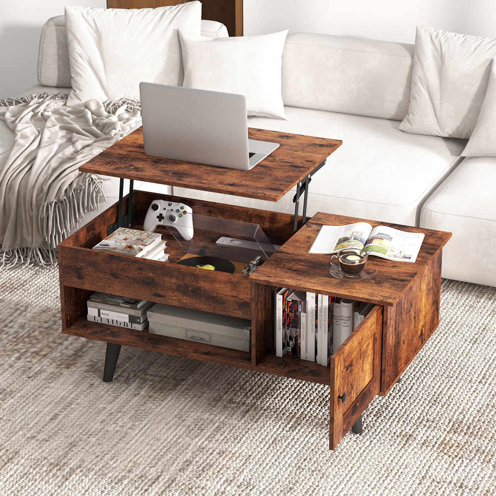 Costway Single Door Single Shelf Rustic Brown Lift Top Coffee Table Image 6