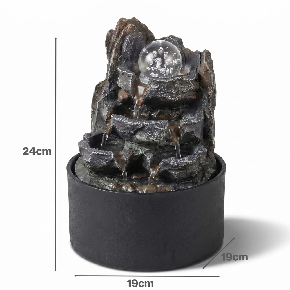 Spector Grey Brown Resin Tabletop Water Fountain with Rotating Glass Ball Image 9