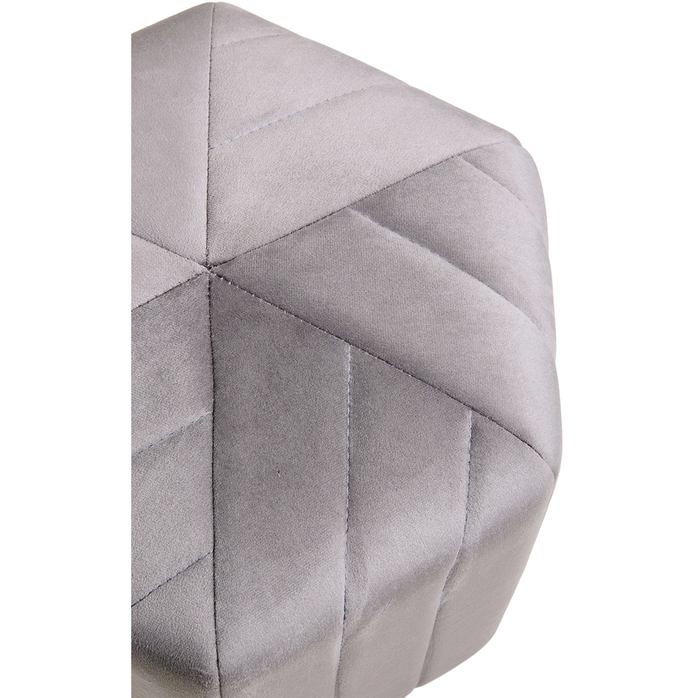 Living and Home Grey Minimal Hexagonal Velvet Footstool Ottoman with Stripes Image 4