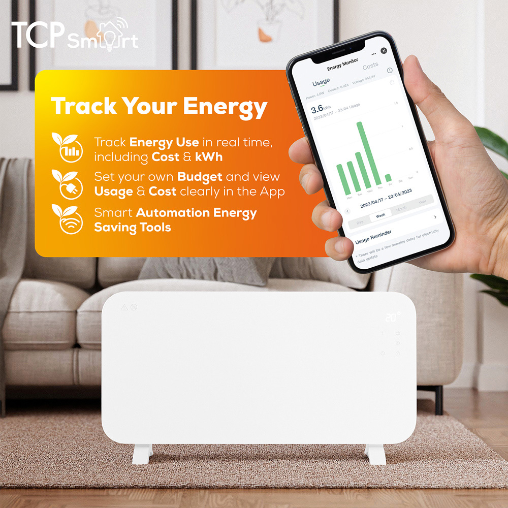 TCP Smart Moonlit White Glass Panel Heater with Energy Monitoring 2000W Image 6