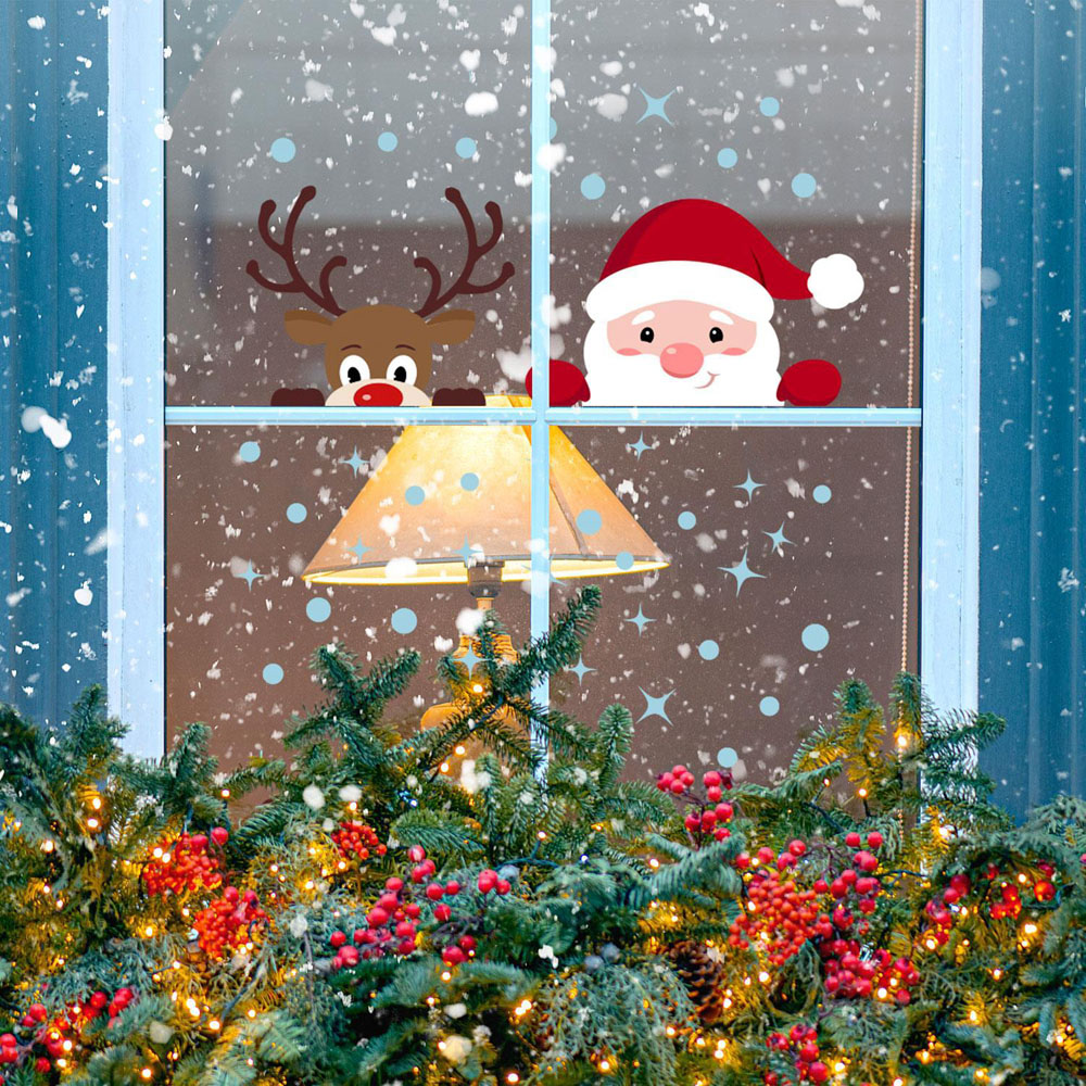 Walplus Peeking Santa and Rudolph Double-Sided Christmas Window Stickers 38 Piece Image 3