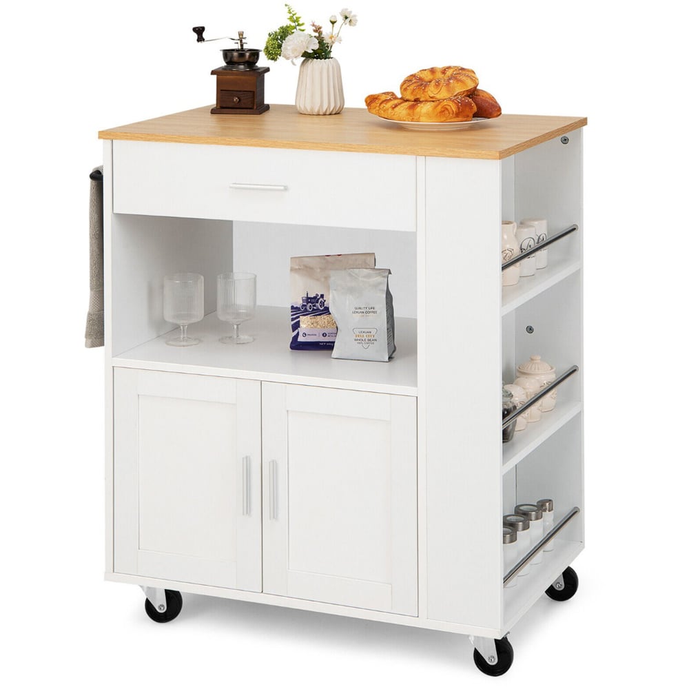 Costway 2 Door Single Drawer White Kitchen Island Trolley Image 3