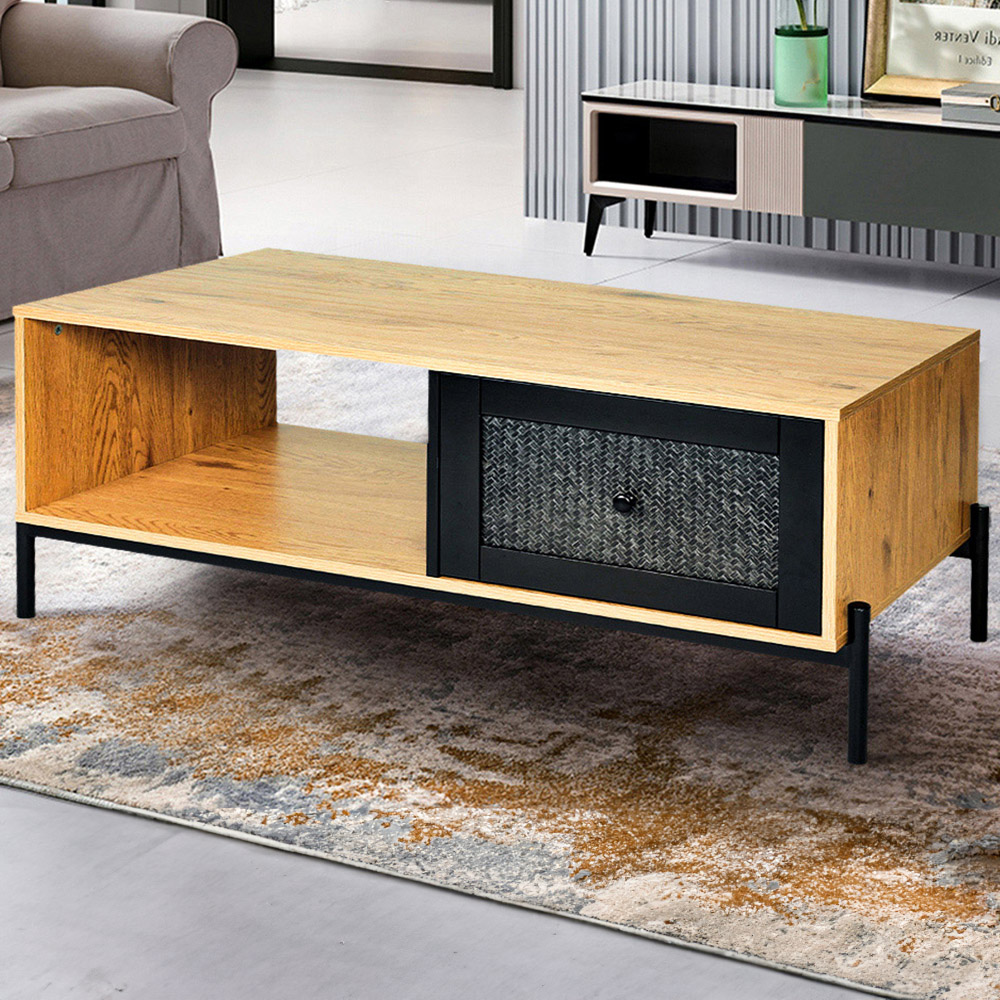 Living and Home Single Drawer Brown Coffee Table Image 1