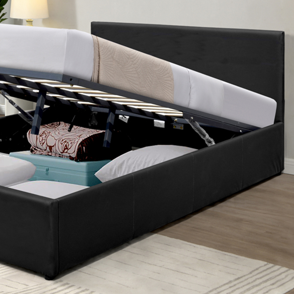 Comfy Living Small Double Black Faux Leather Ottoman Bed Frame with Padded Headboard Image 2