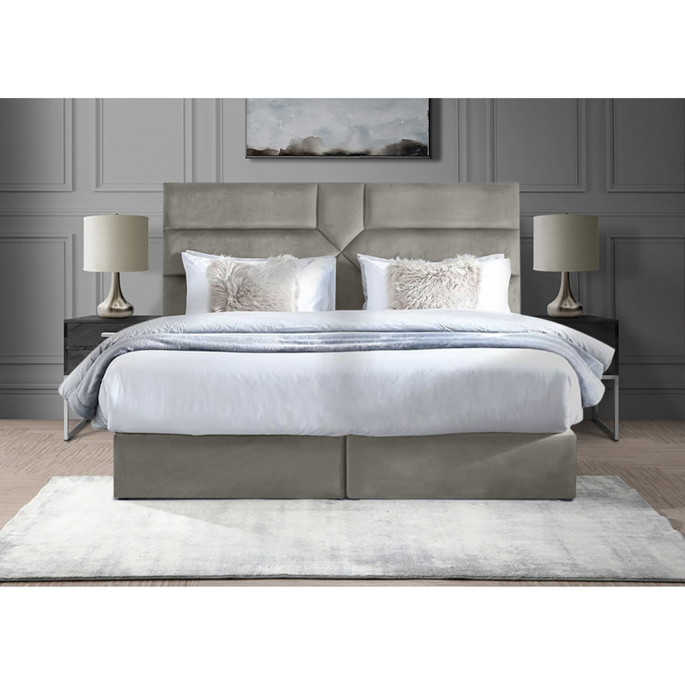 Eleganza Home Tranquilite Double Grey Plush Velvet Divan Bed with Headboard Image 2