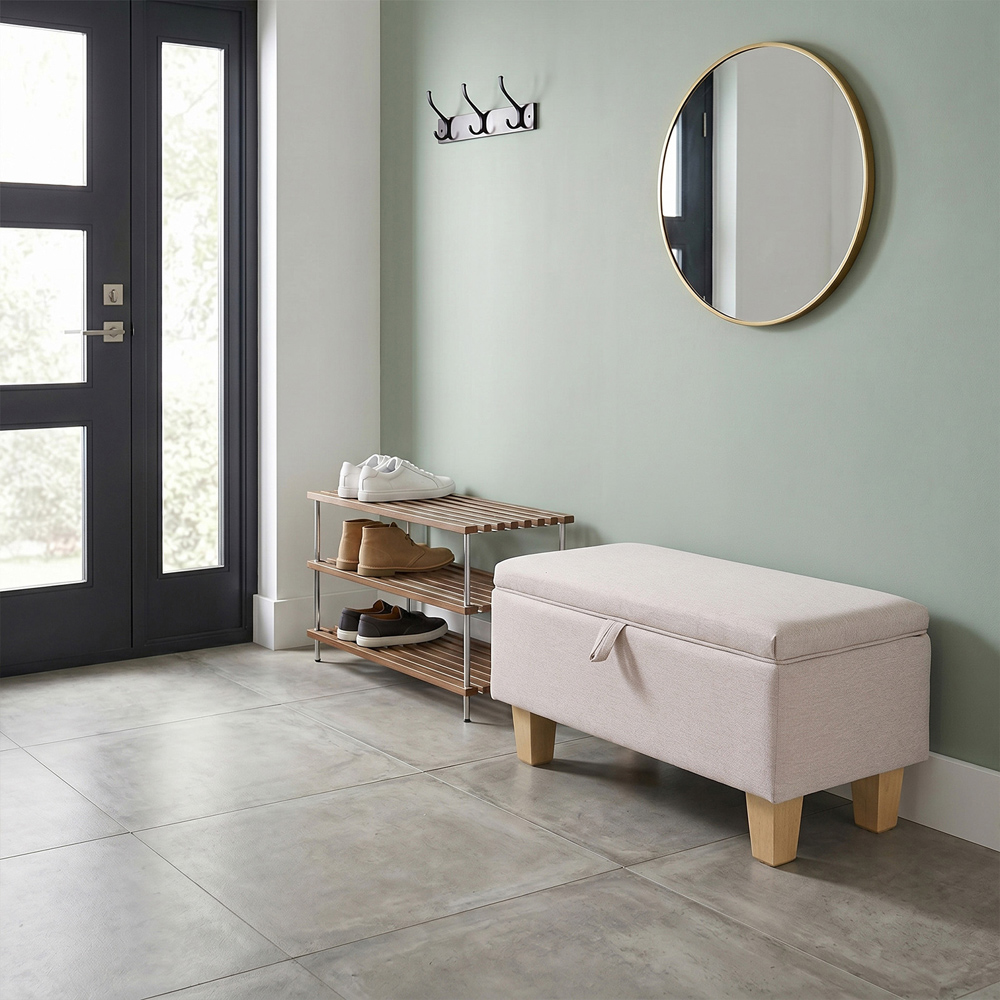Living and Home 2 in 1 Cream Linen Upholstered Storage Ottoman Image 3