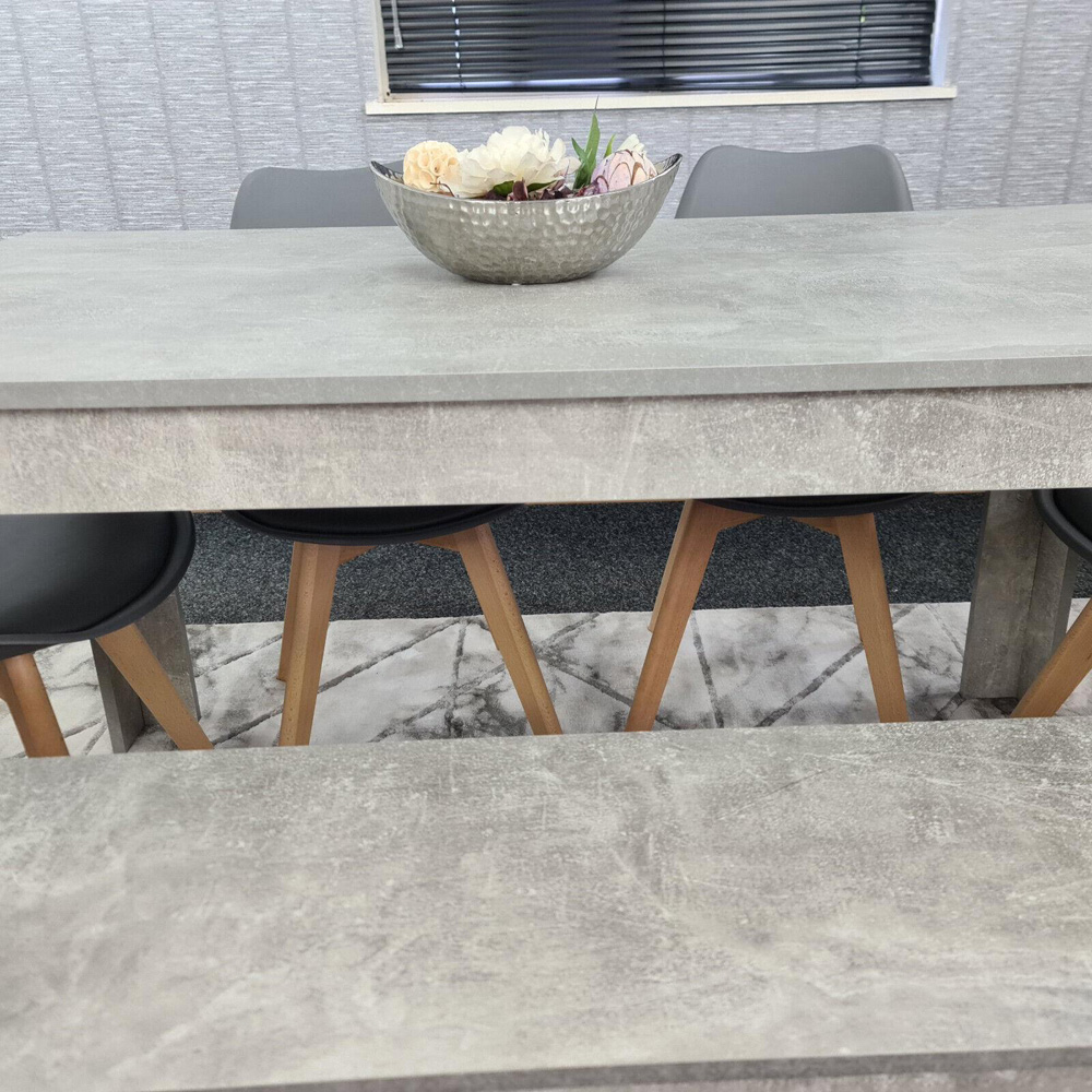 Portland Plastic Leather 6 Seater Dining Set with Bench Stone Grey and Grey Image 4