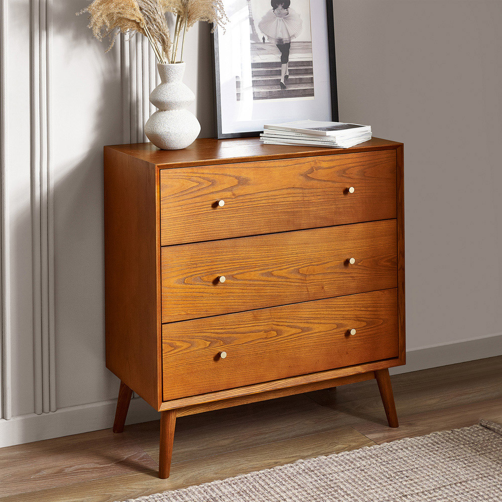 Julian Bowen Lowry 3 Drawer Cherry Ash Wood Chest of Drawers Image 6