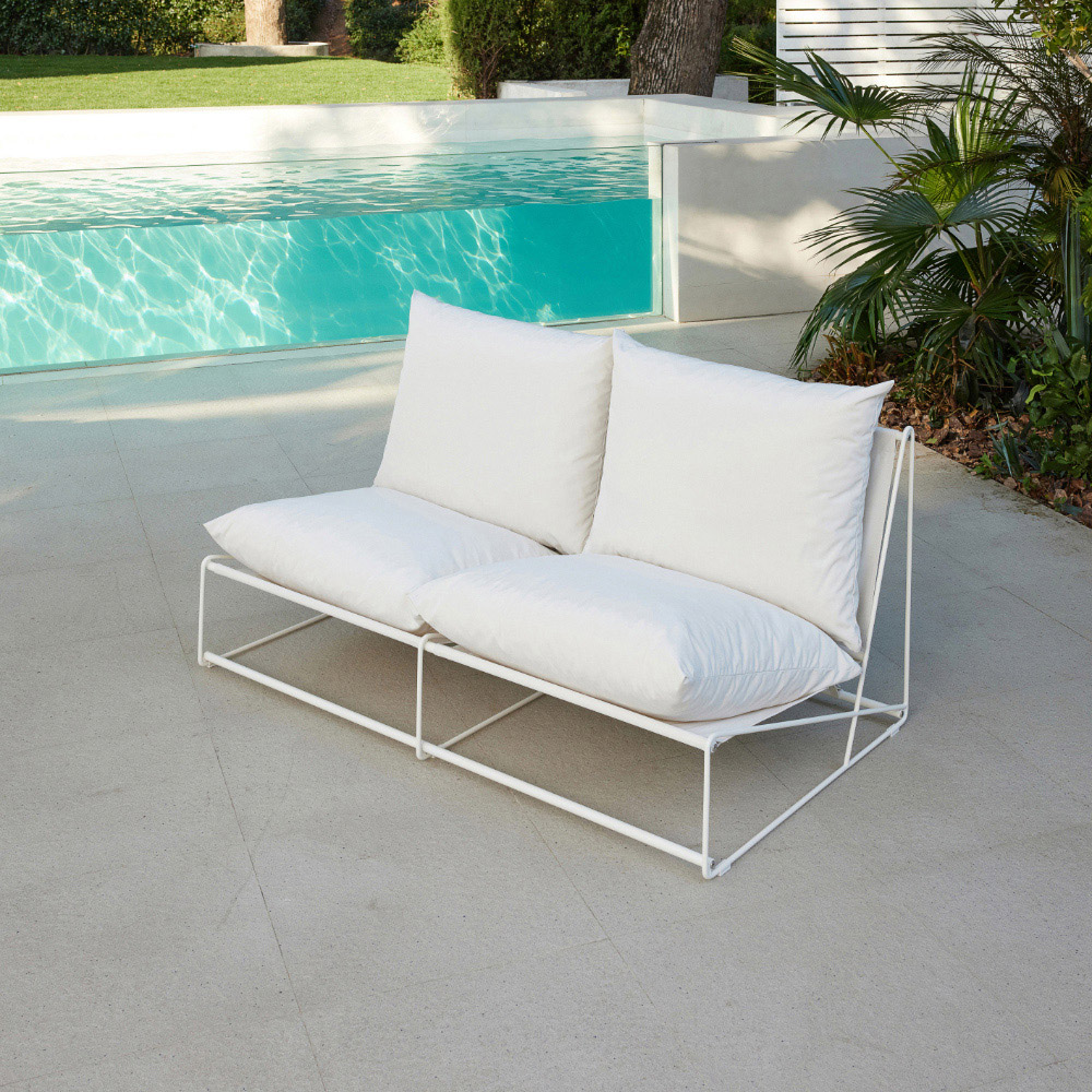 Home Detail Marina 2 Seater White Steel Garden Sofa with Cushions Image 6