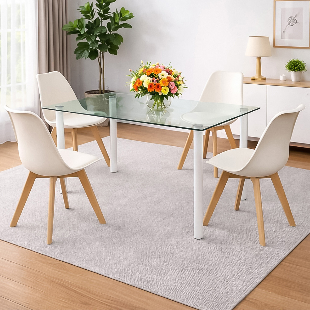 Portland Kosy Koala 4 Seater Modern Glass Dining Set Cream Image 1
