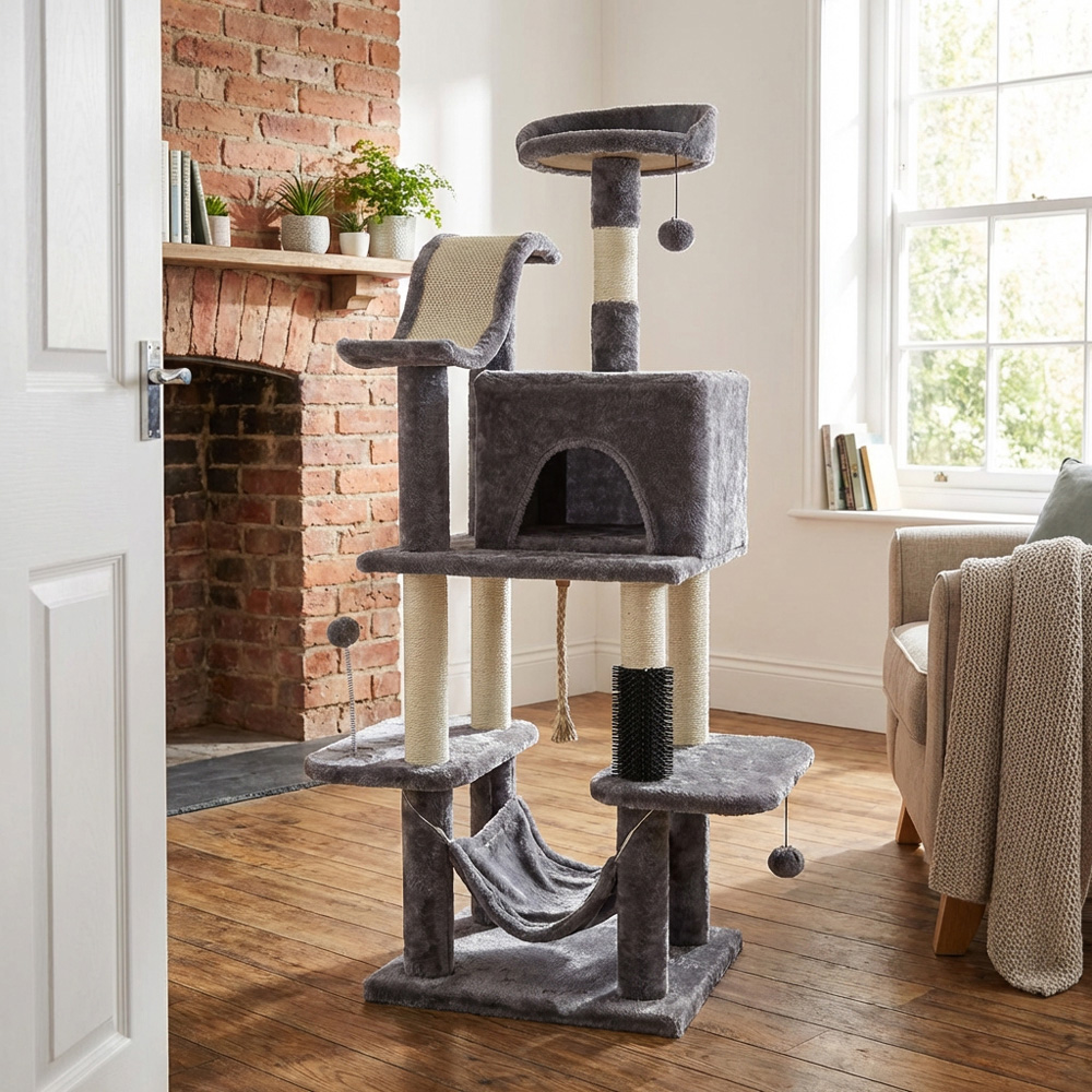 Clever Paws Deluxe Cat Activity Tree - Grey Image 5