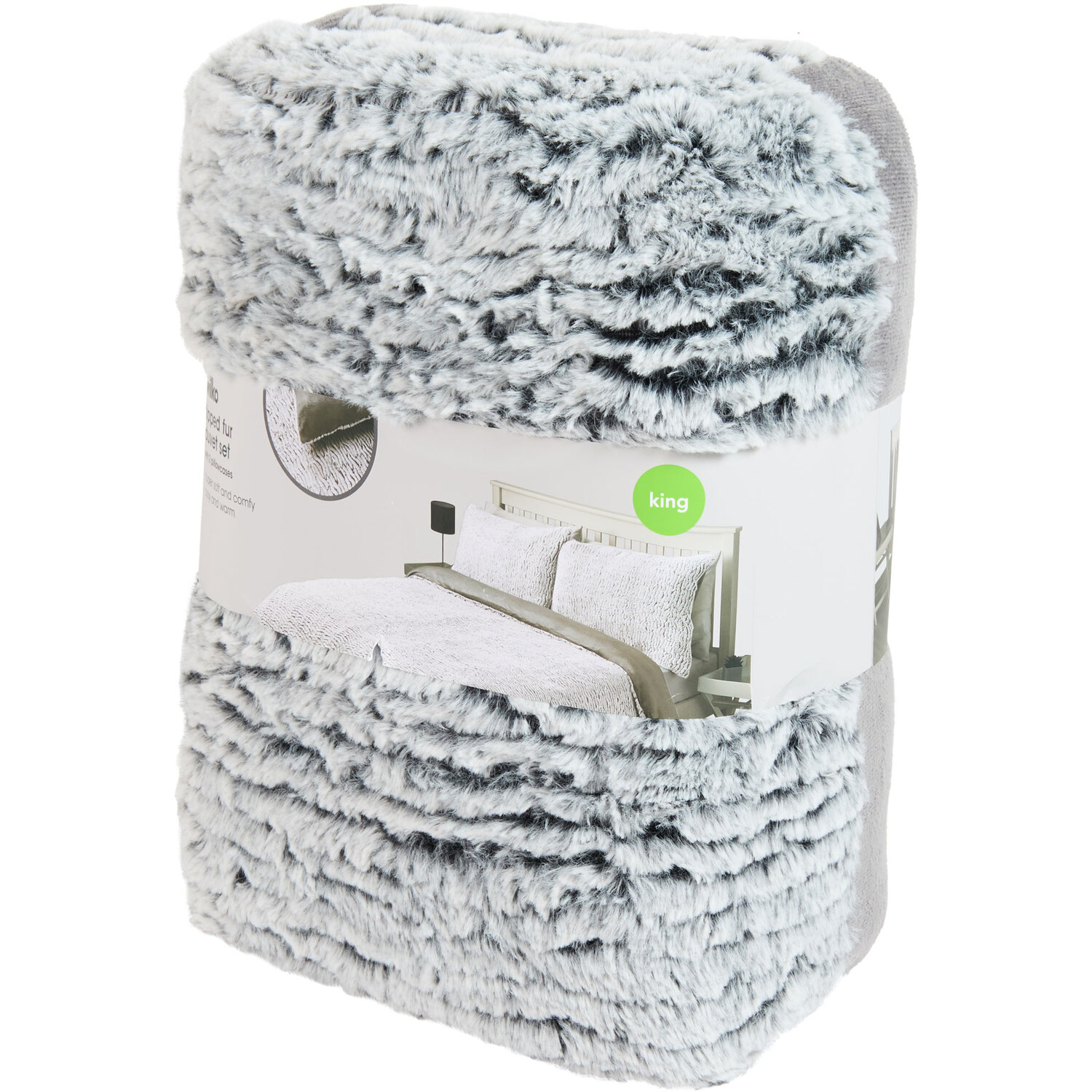 Wilko Tipped Faux Fur Duvet Set Grey King Image 1