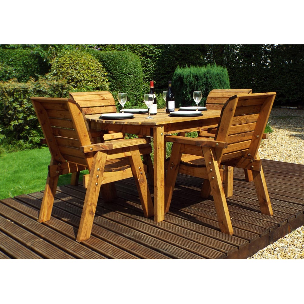 Charles Taylor Solid Wood 4 Seater Rectangle Outdoor Dining Set with Green Cushions Wilko