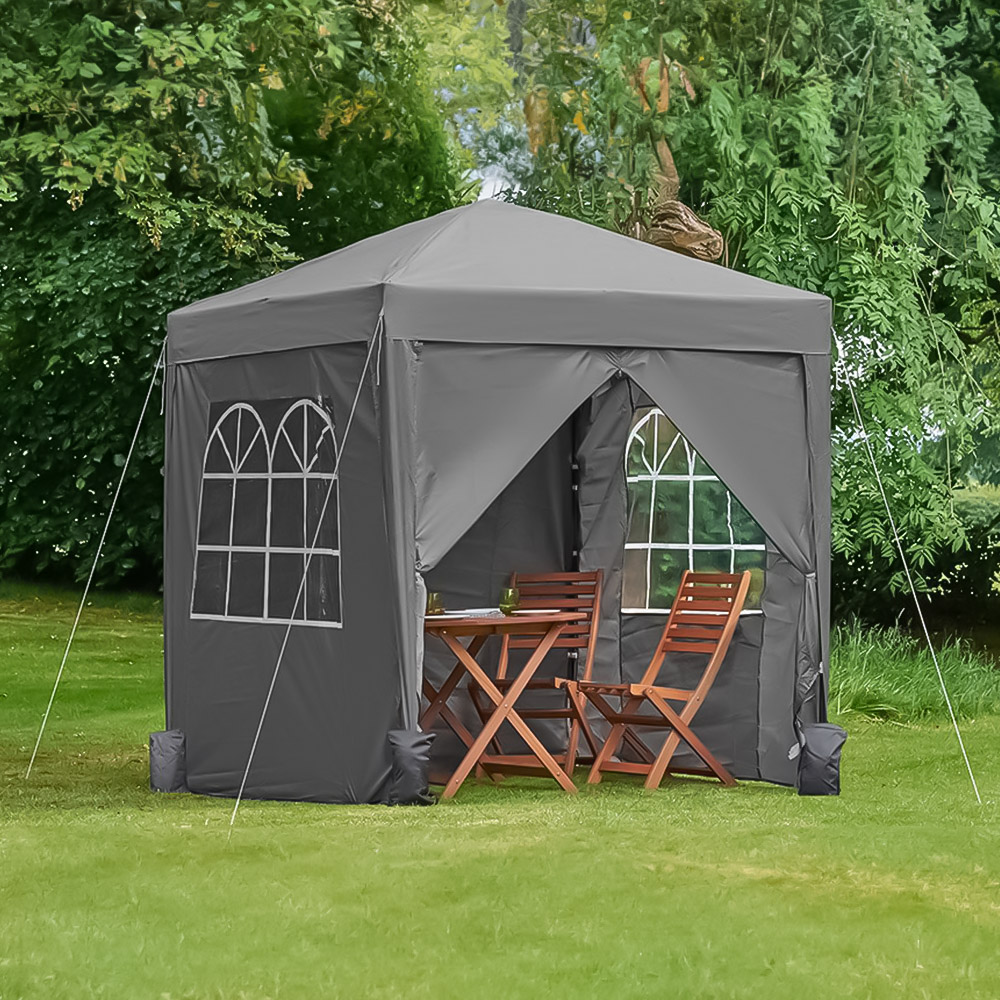 VonHaus 2 x 2m Grey Pop-up Gazebo with Removable Side Panel Image 1