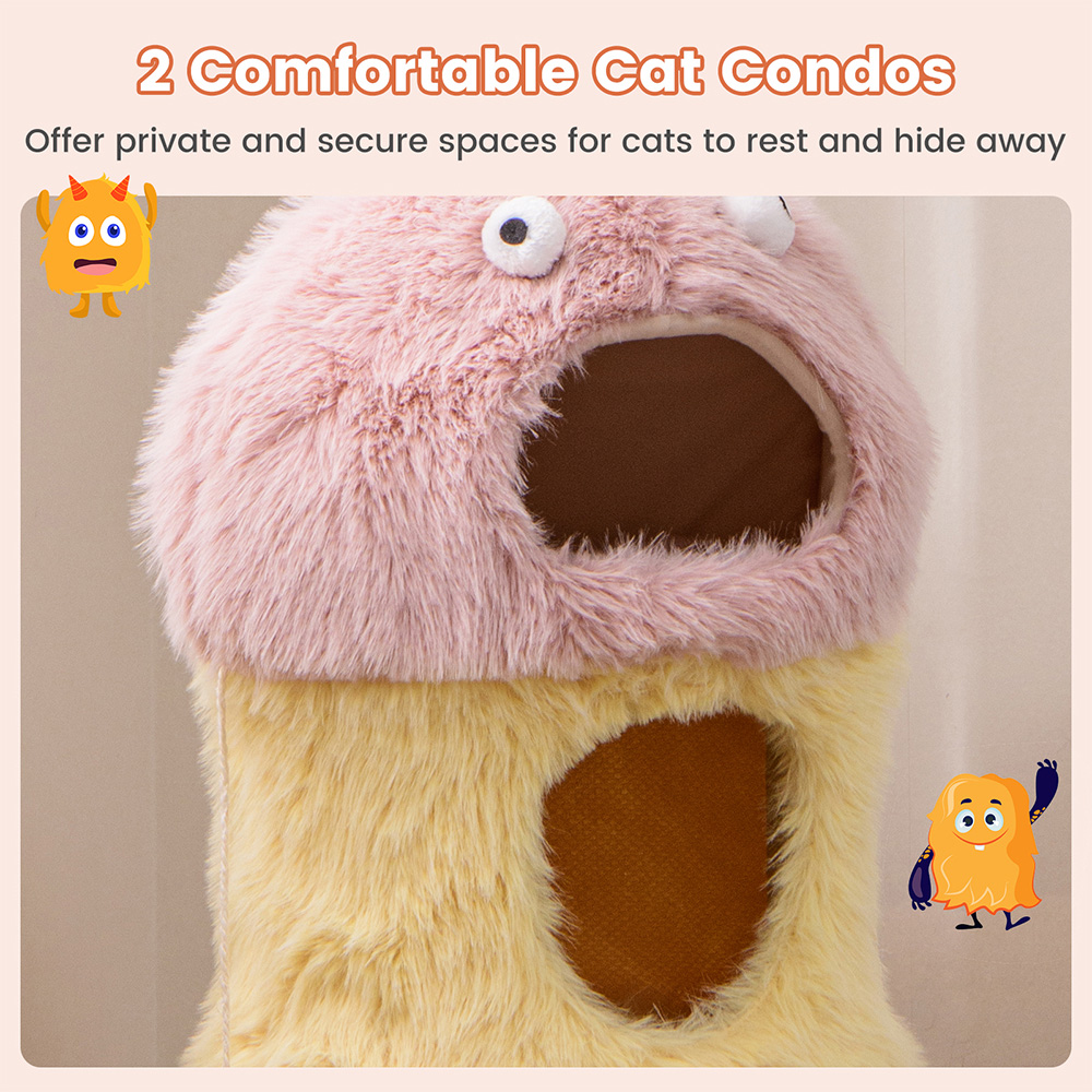 Costway Yellow Monster Themed Cat Tower with 2 Private Condos 93cm Image 4