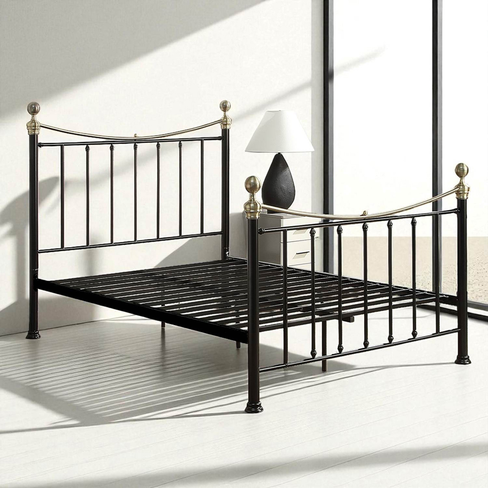 OAT Home Hampstead Small Double Black and Brass Metal Bed Image 5