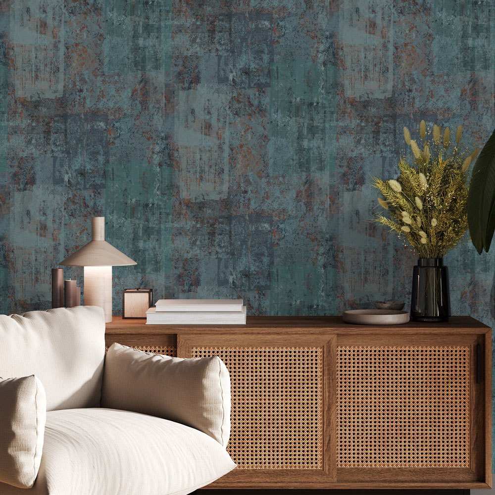 Boutique Industrial Concrete Verdigris Wallpaper Image 3