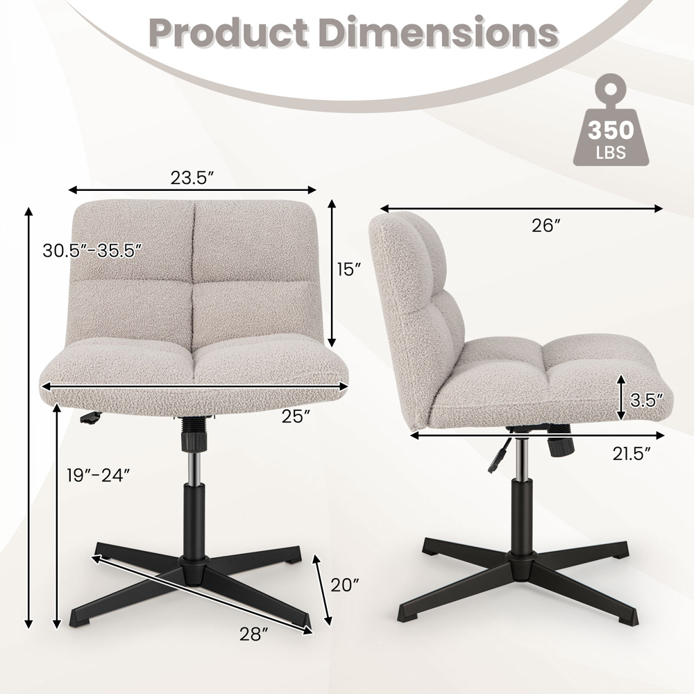 Costway Grey Fleece Adjustable Armless Office Chair Image 9