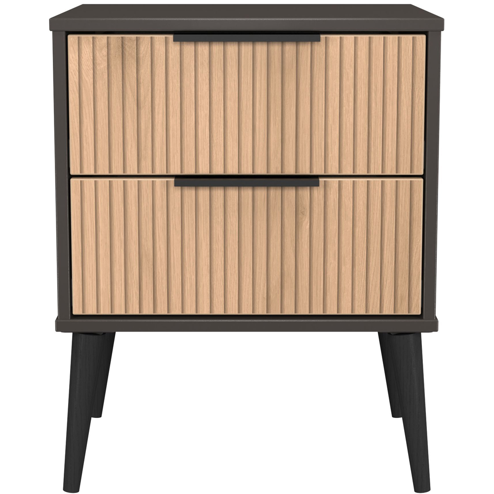 Crowndale Hong Kong 2 Drawer Slatt Effect and Graphite Compact Bedside Cabinet Ready Assembled Image 2