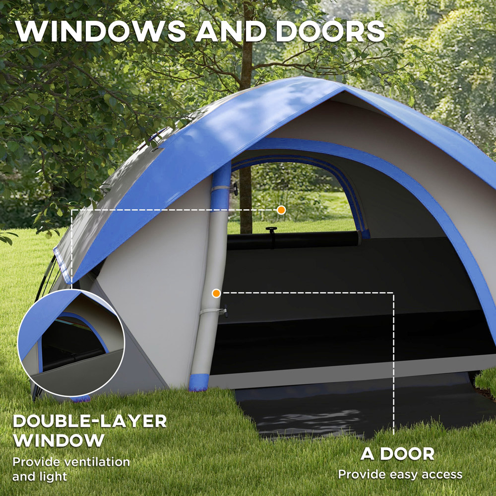 Outsunny 2 Person Waterproof Camping Tent with Sewn-in Groundsheet Blue Image 7