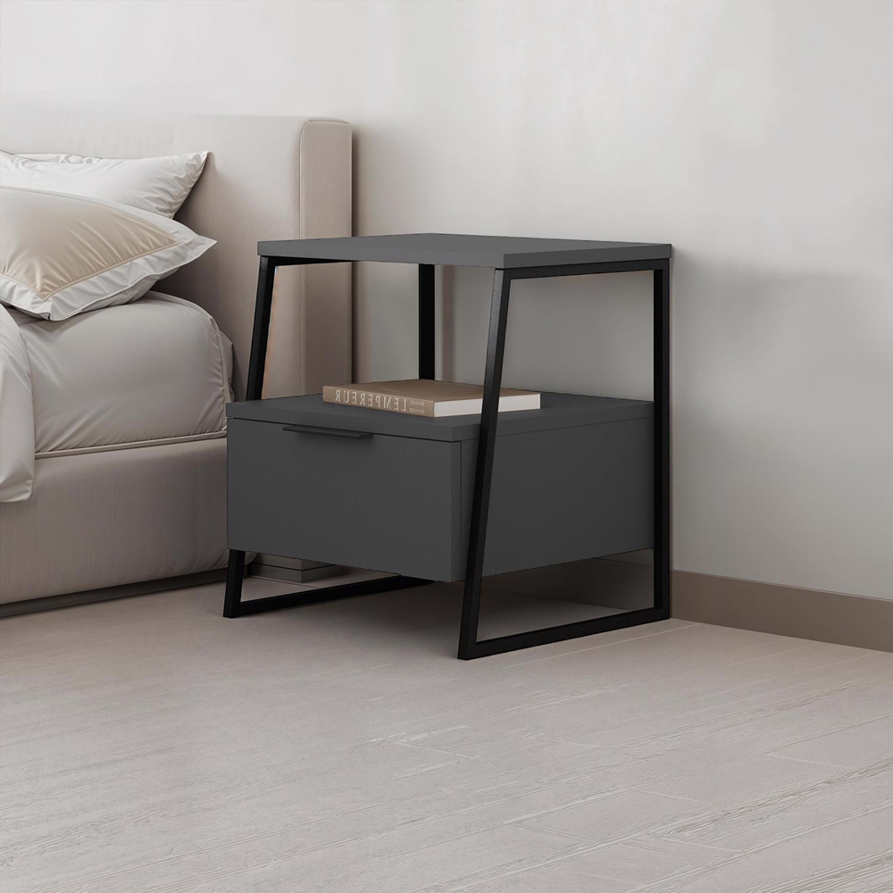 FWStyle Pal Single Drawer Single Shelf Anthracite Bedside Table Image 7