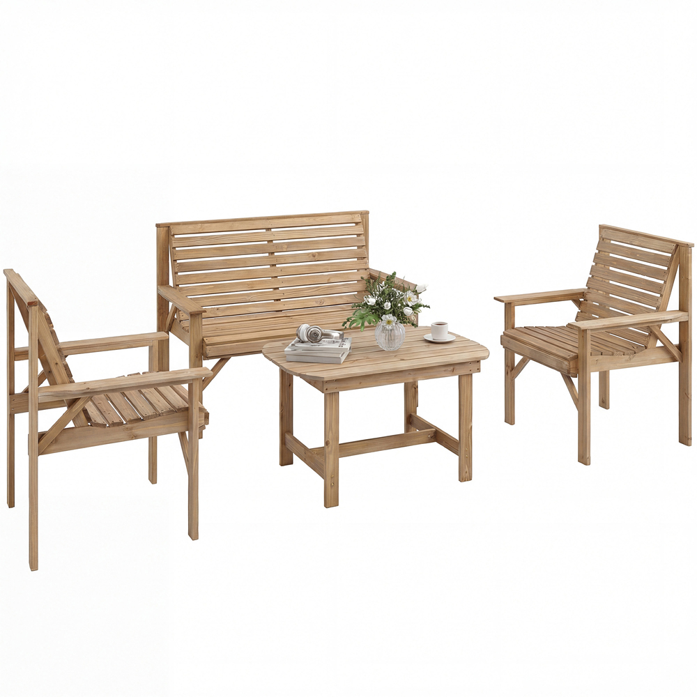 Outsunny 4 Seater Natural Wood Garden Lounge Set Image 2