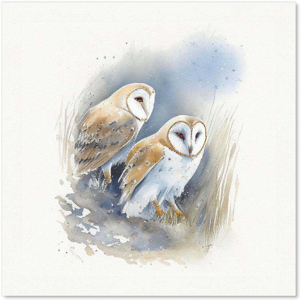 Warren Reed Designer Barn Ano Owls Watercolour Glass Kitchen Splashback 60 x 60cm Image 2